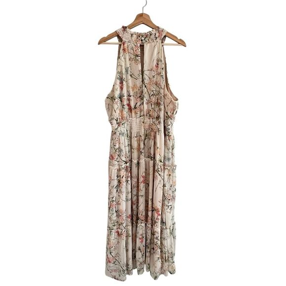 Taylor Women's Floral Tiered Halter Maxi Dress Size 16W Smocked Cottage Boho - Picture 4 of 9